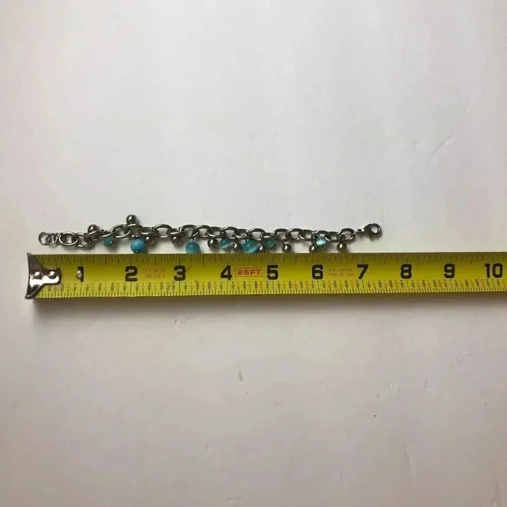 Blue Moonstone Beaded Bracelet Silver Cable Link 7-3/4" - Picture 5 of 5